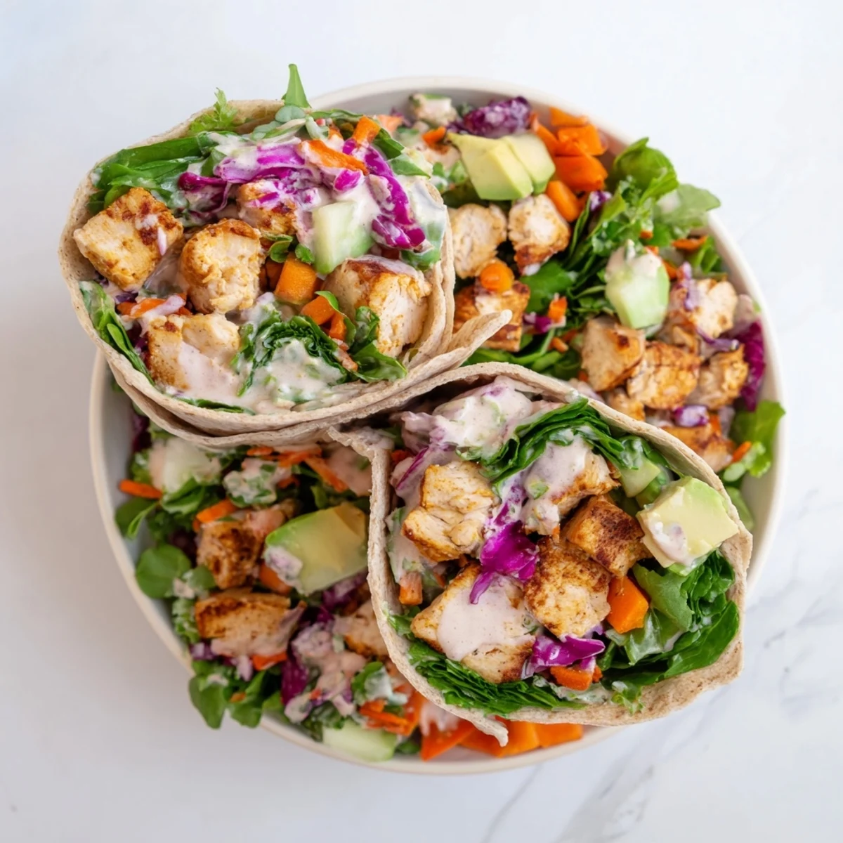 Fresh, flavorful Poppy-Inspired Chicken Salad Wraps, ready to eat with avocado and herbs, perfect for a picnic.