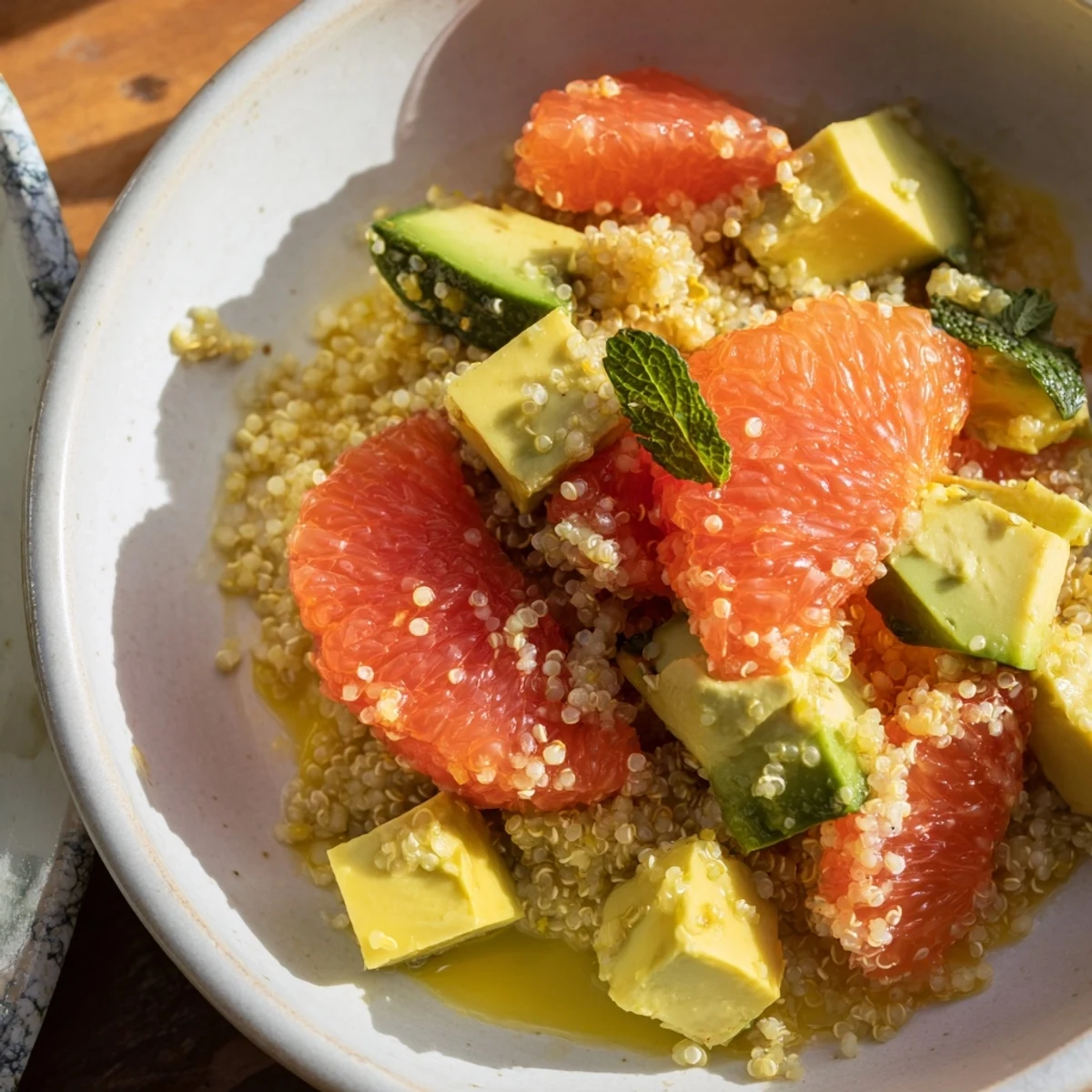 Fresh Citrus & Avocado Quinoa Bowl with bright citrus segments and creamy avocado, ready to eat.