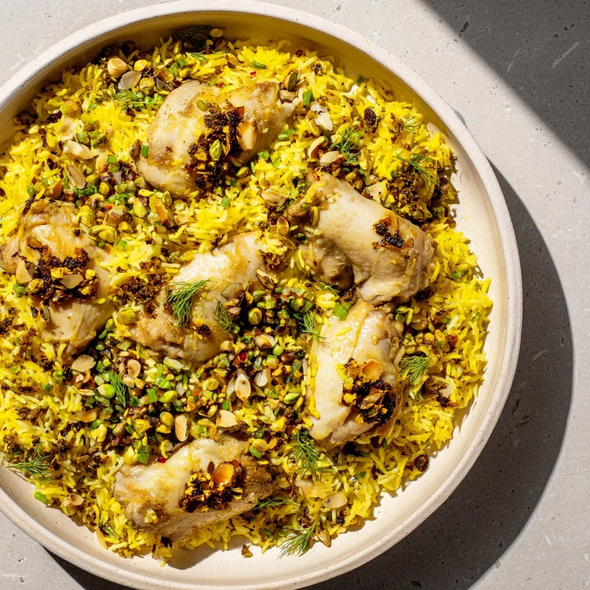 Tender chicken and fluffy basmati rice star in this delicious Saffron Chicken and Rice Pilaf dish.