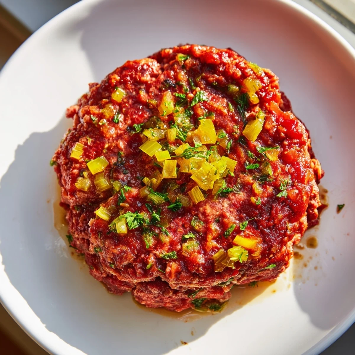 Sizzling Everyday Herb-Sprigged Turkey Meatloaf topped with a glossy ketchup glaze, ready for serving.