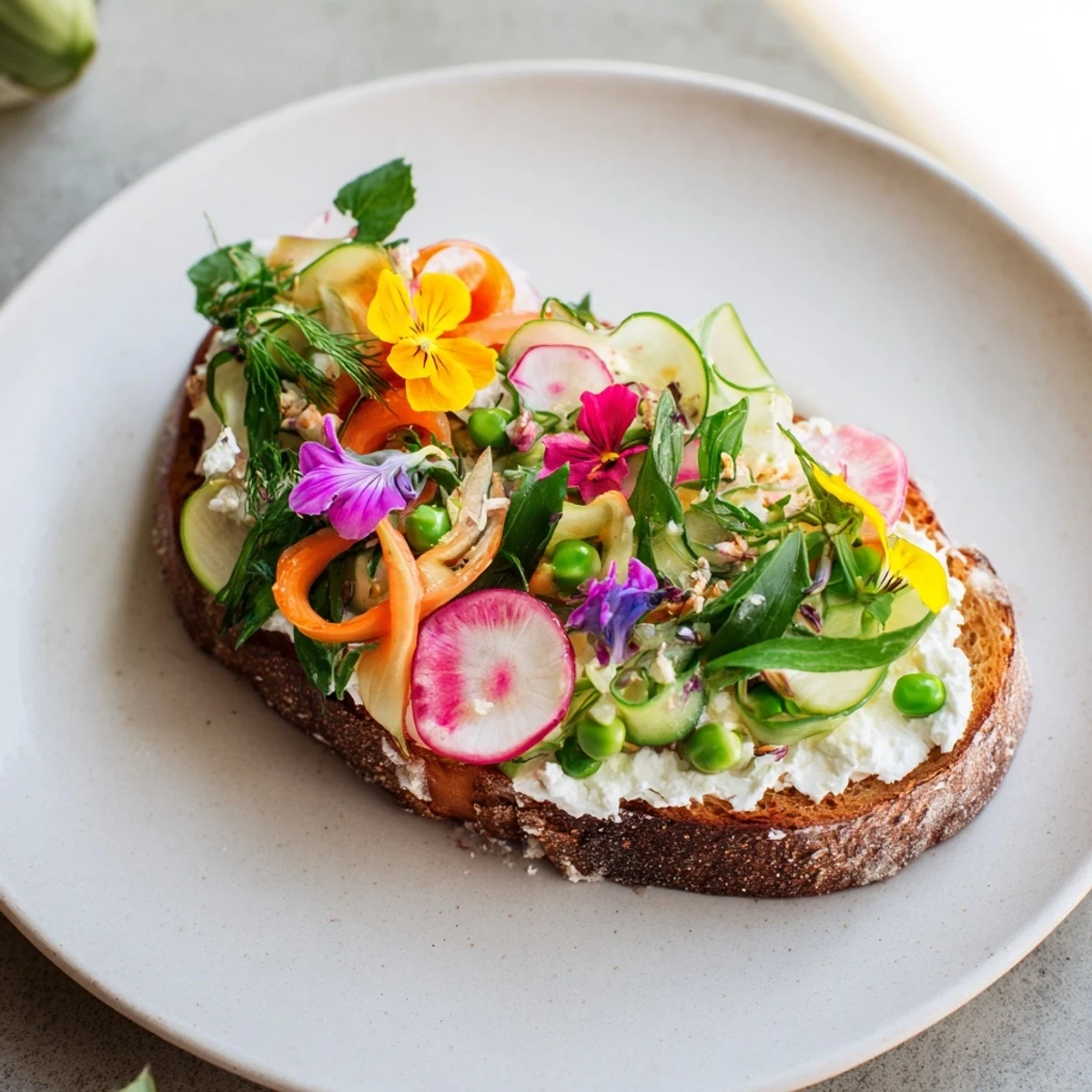 A close-up of fresh, flavorful Fresh Meadow Tartines, perfect for a light lunch or easy dinner.