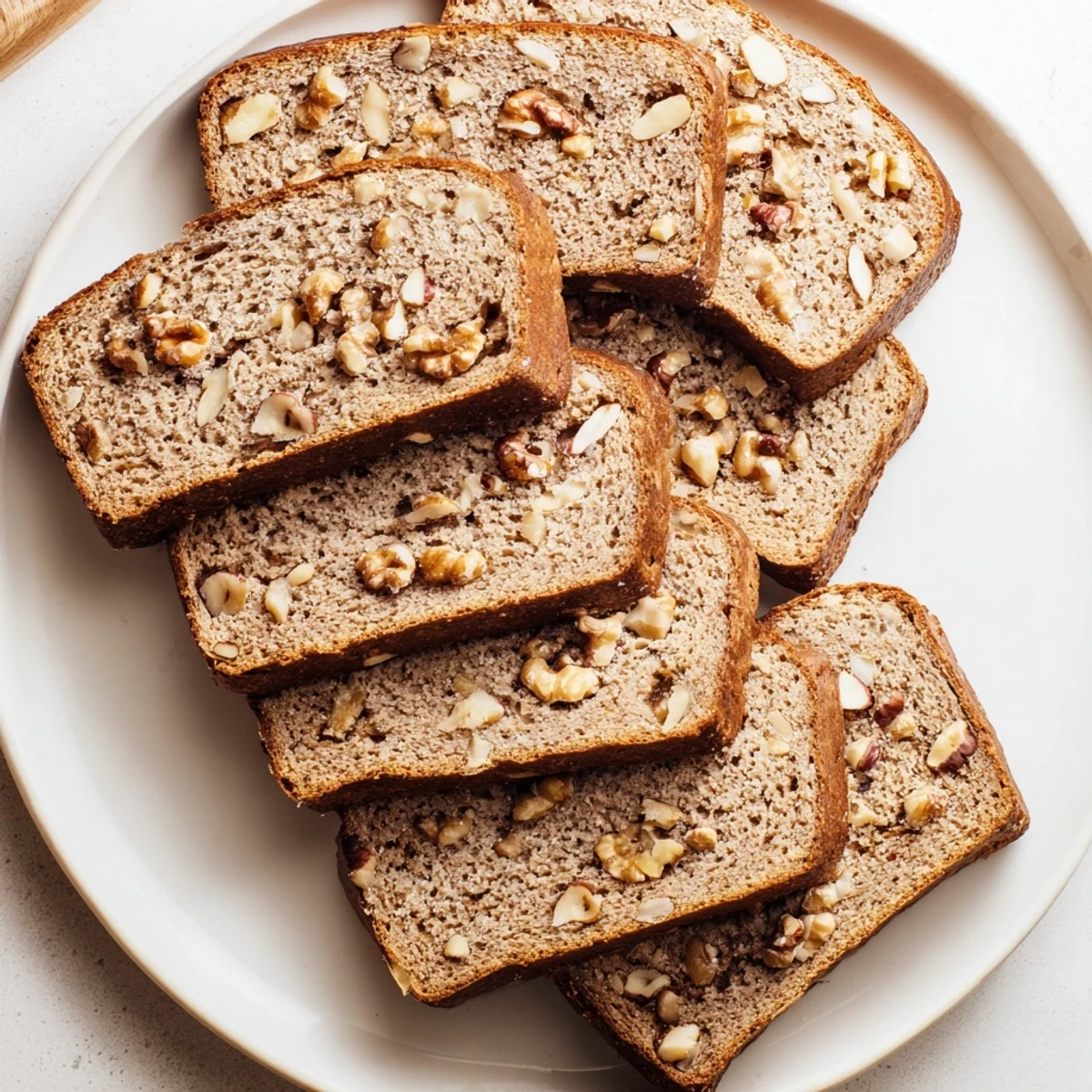 Warm, oven-fresh Nutty Whole Wheat Loaf Bread with a golden crust and visible nuts.