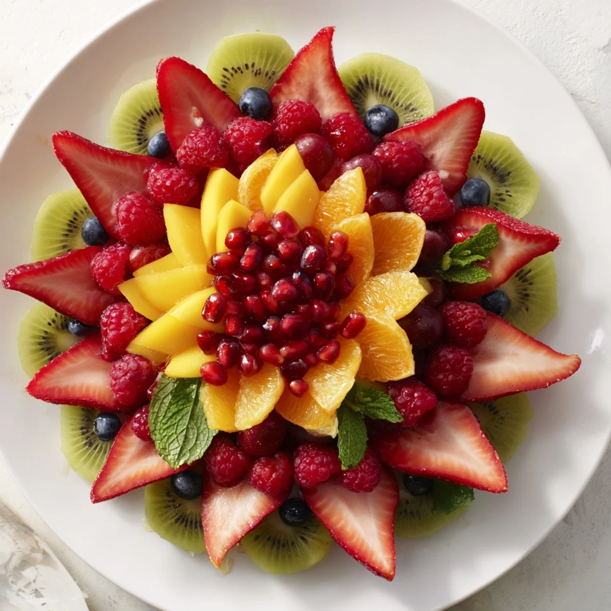 Elegant Festive Poinsettia Fruit Bowl features bright red strawberries and juicy grapes, perfect holiday brunch dish.