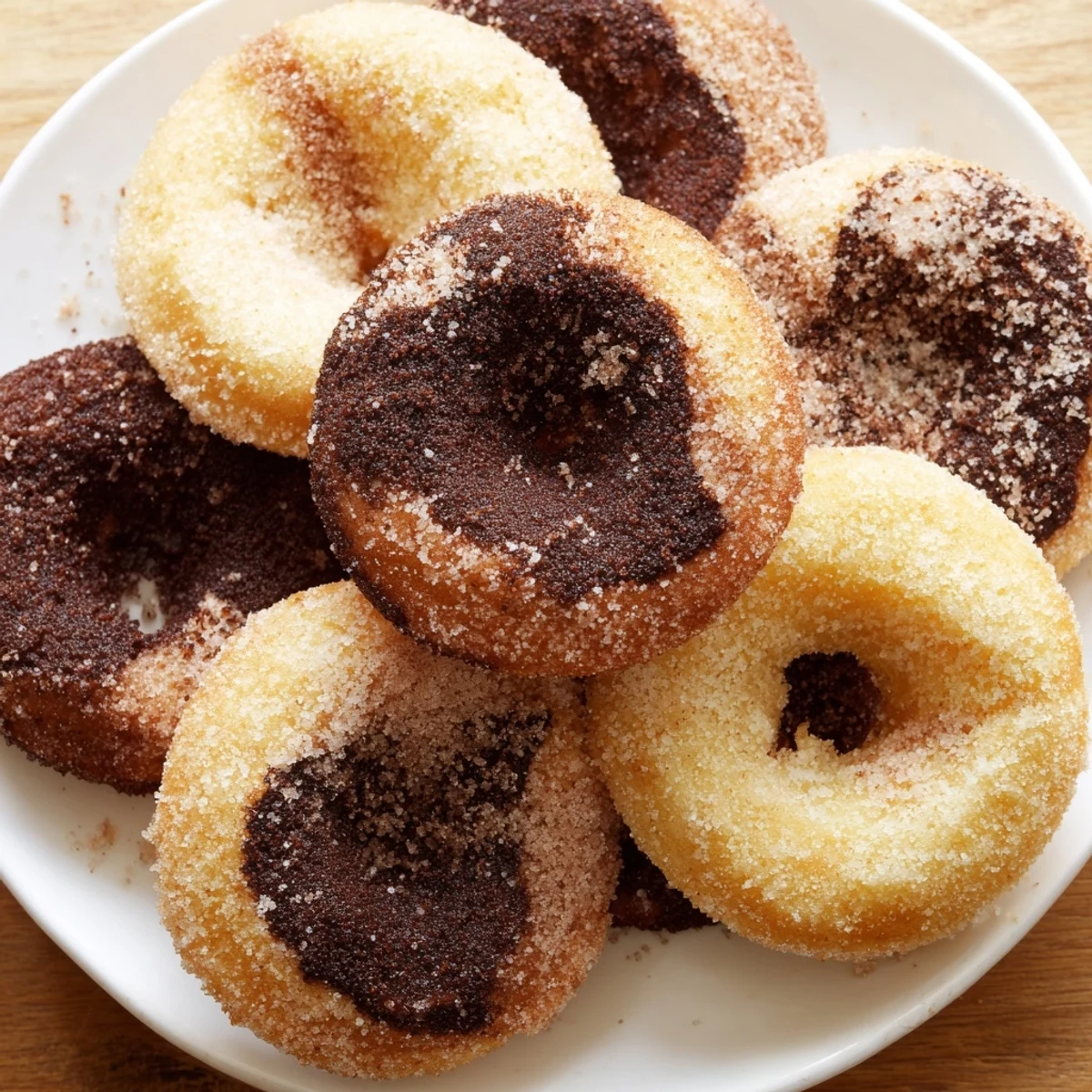 Warm, fluffy powdered donut holes generously dusted with sugar, a classic treat perfect for sharing on a serving platter.