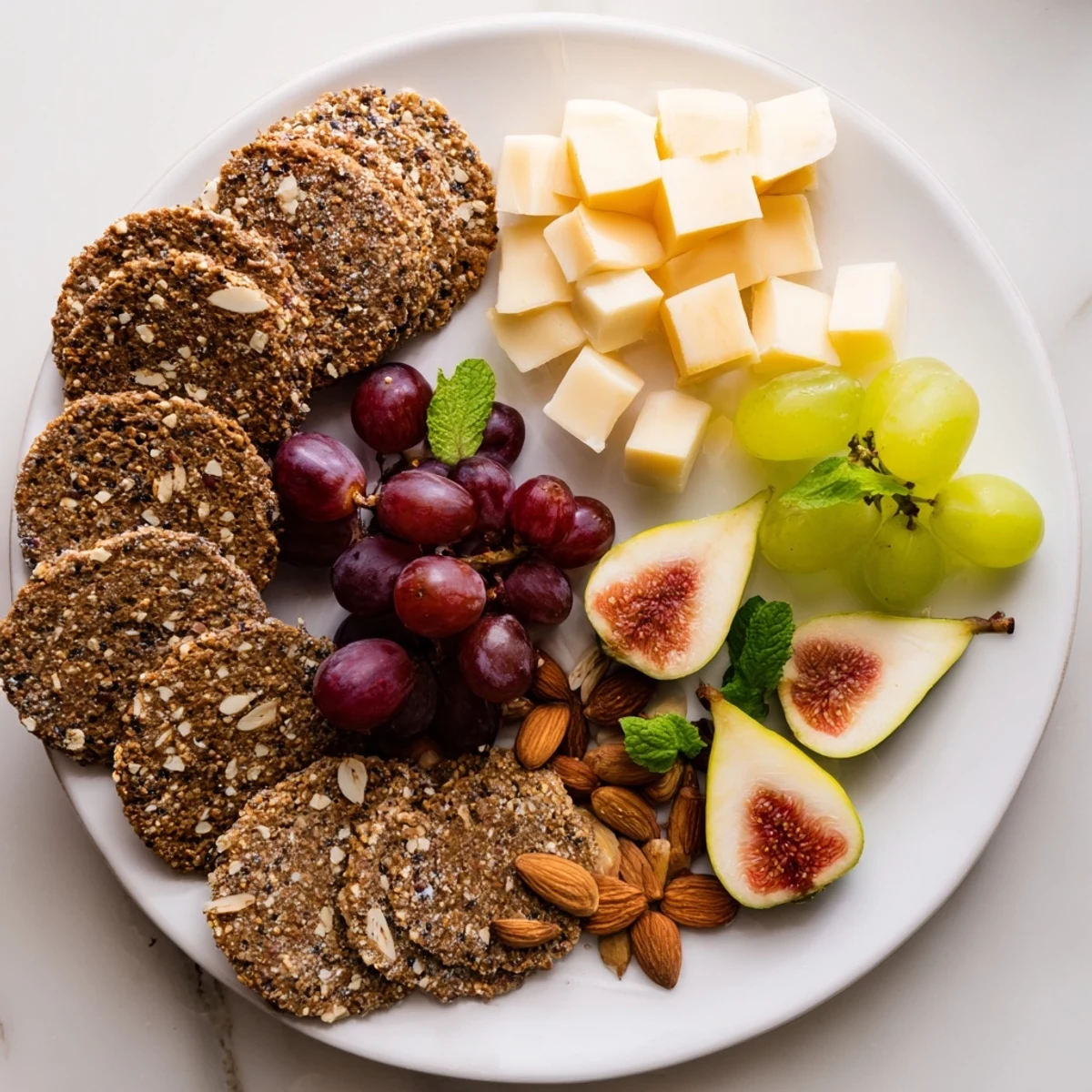 A rustic Harvest Scythe features breads, fruits, and grains, a beautiful appetizer perfect for sharing.