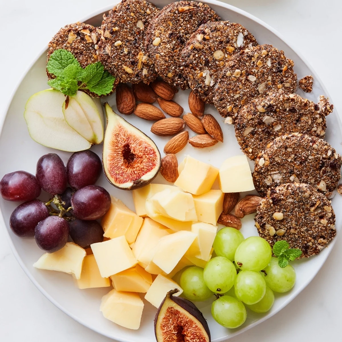 Freshly arranged Harvest Scythe with bread, fruit, and grains, ready for a delightful shared meal.