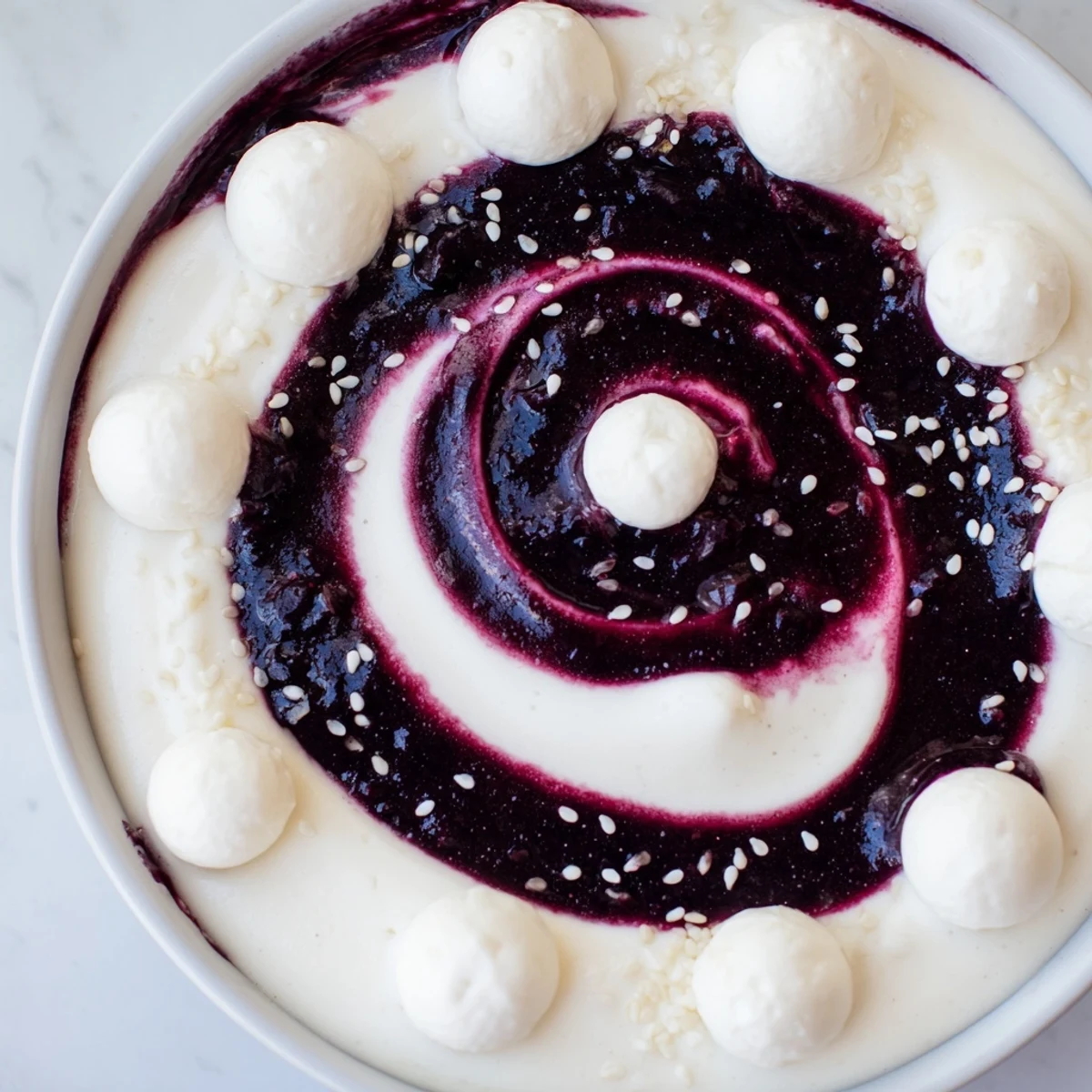 Imagine a beautiful The Galaxy Spiral featuring rich dark berry swirls, studded with goat cheese stars.