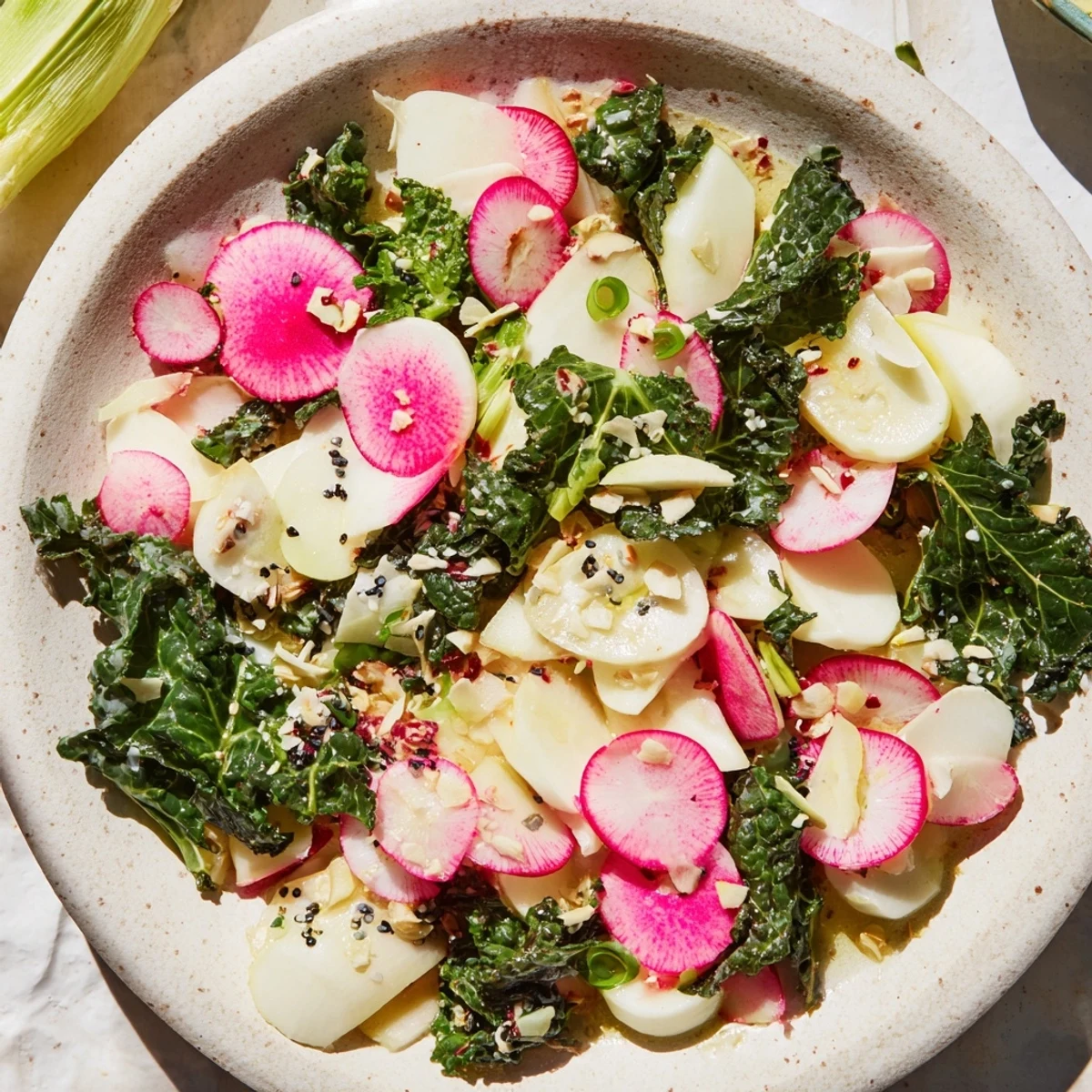 A chilled stone platter artfully displays The Tundra Trek, a light, refreshing vegetarian appetizer.