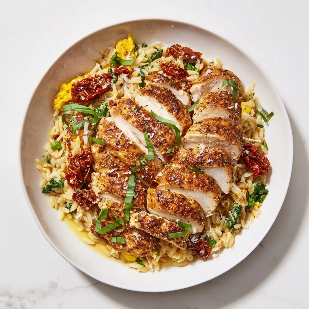 Golden-brown chicken tops the orzo in this rich Marry Me Chicken Orzo recipe, tempting your taste buds.
