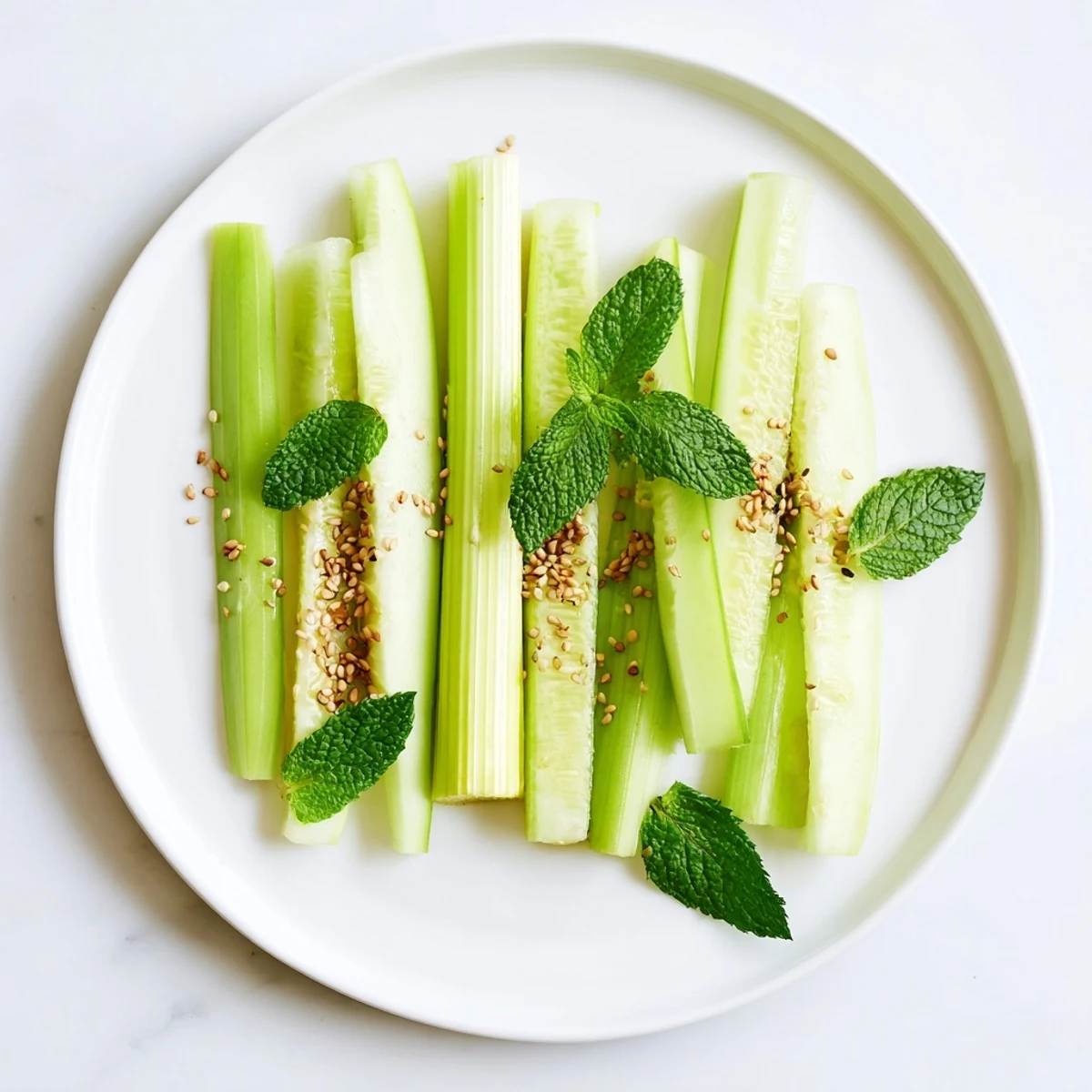 Crisp The Bamboo Zen appetizer: cool cucumber and celery sticks arranged for a refreshing, zen-like bite.