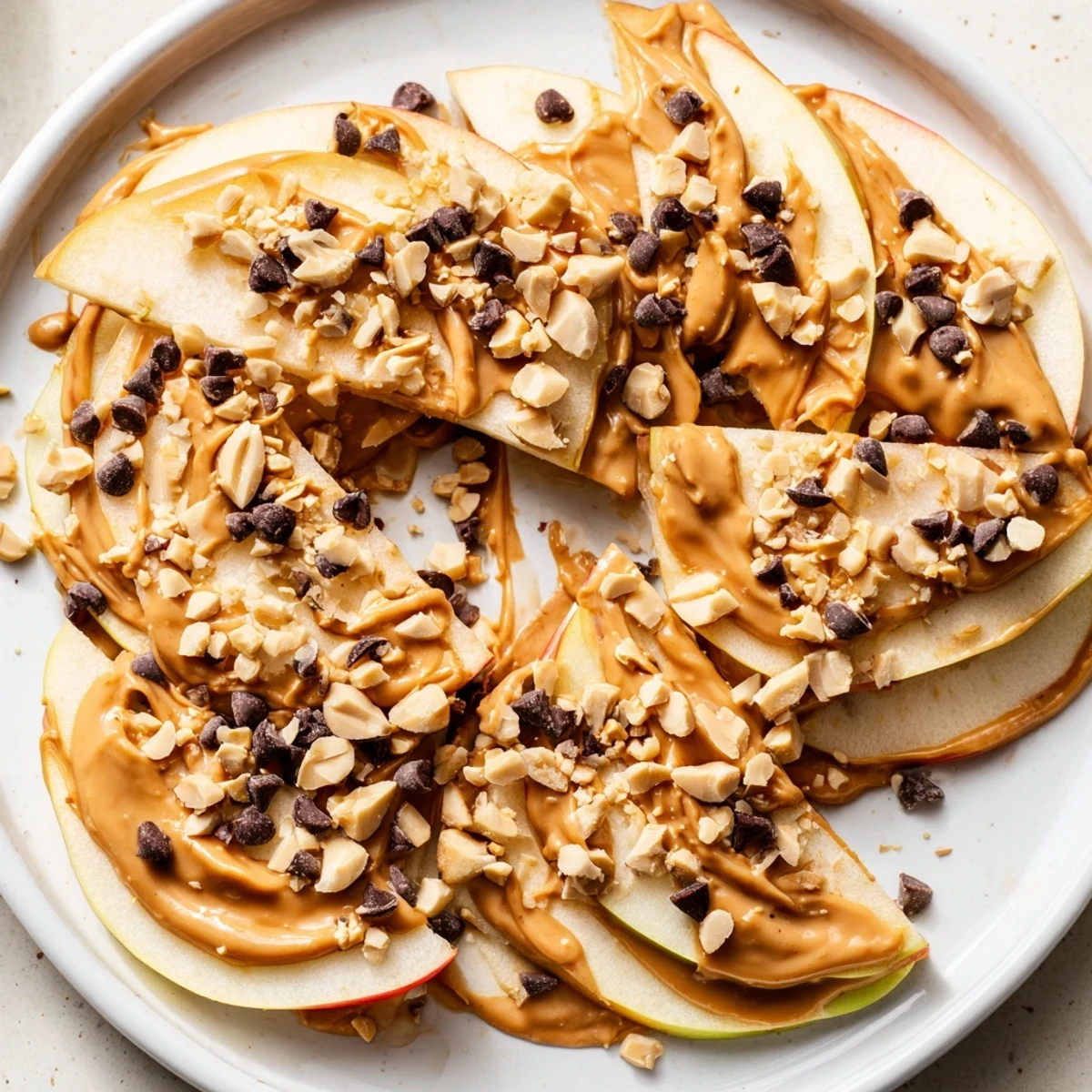 Creamy peanut butter coats apple slices in these delightful Peanut Butter Apple Nachos, topped with chopped nuts.