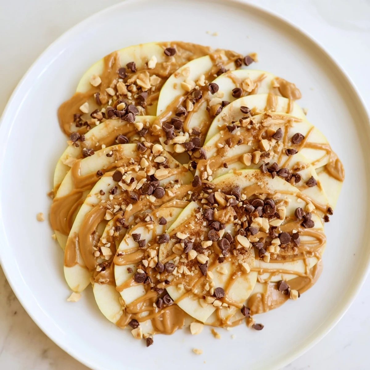 Enjoy these easy Peanut Butter Apple Nachos, a quick snack with sweet apples, peanut butter, and crunchy toppings.