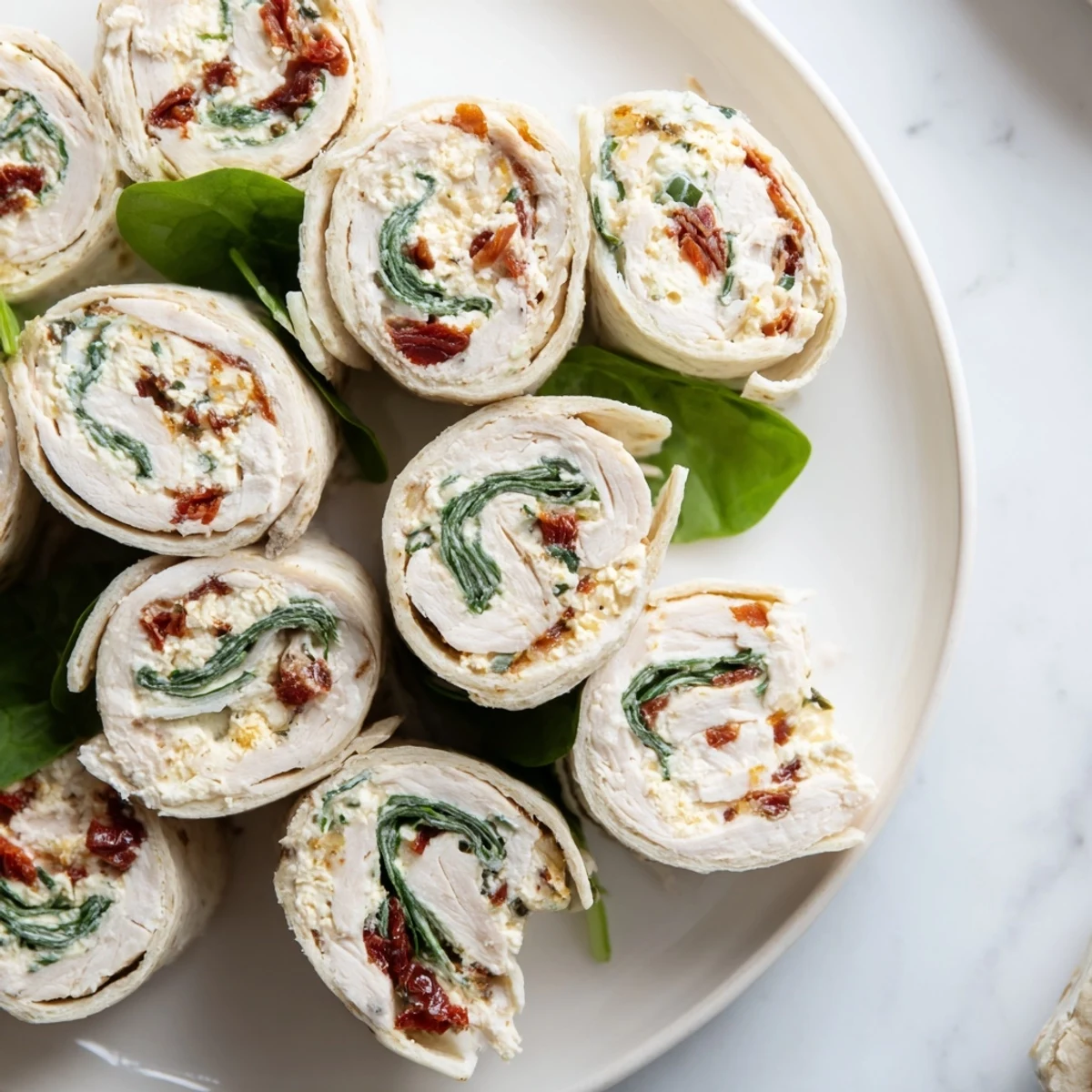Freshly made Sun-Dried Tomato Turkey Roll-Ups with a creamy filling, perfect for a picnic or light meal.