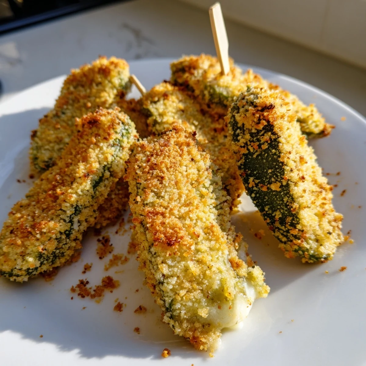Perfectly fried Crispy Chickle Bites, oozing melted cheese, ready to dip and enjoy right now!