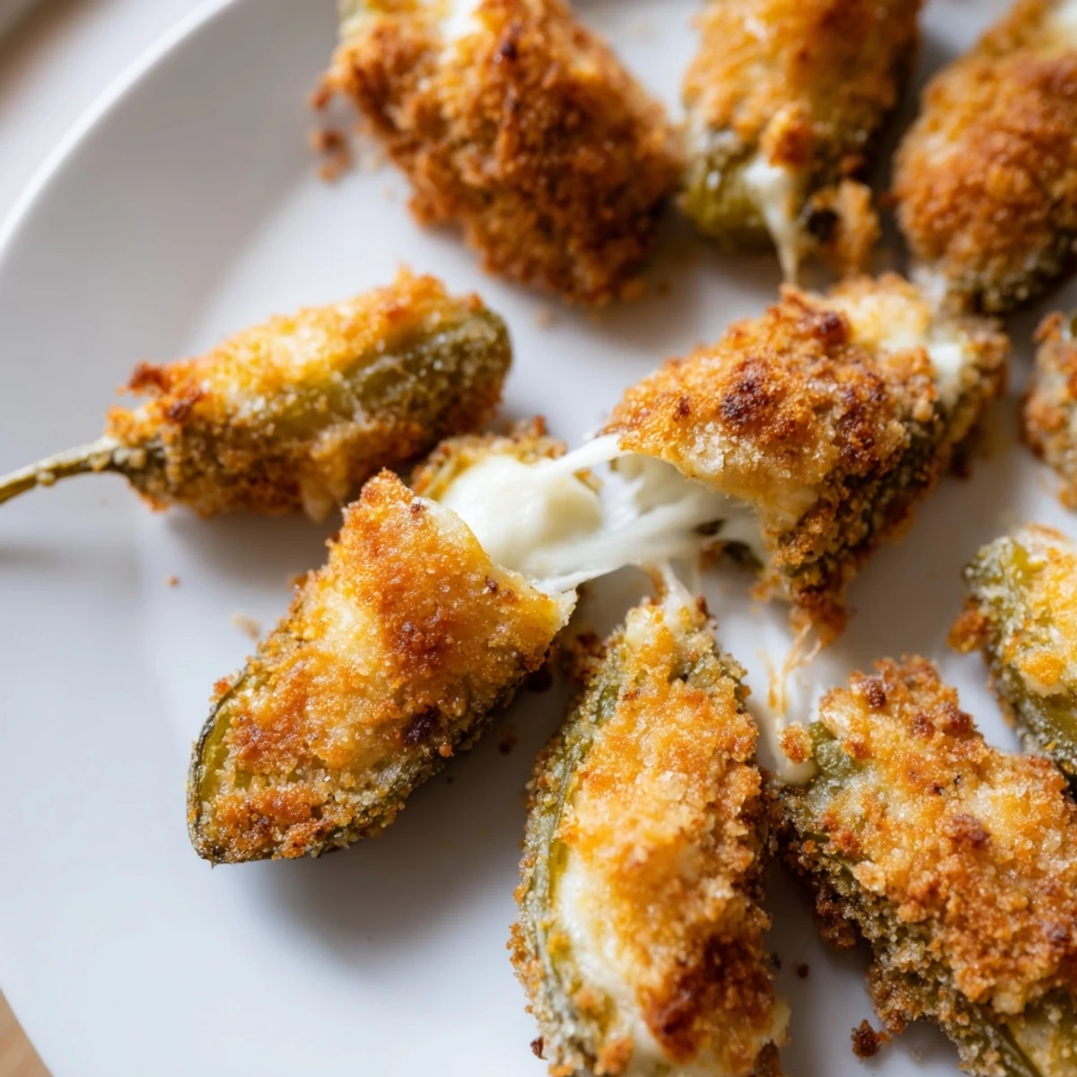 Picture of savory Crispy Chickle Bites, showing the crunchy exterior and cheesy, pickle filling.
