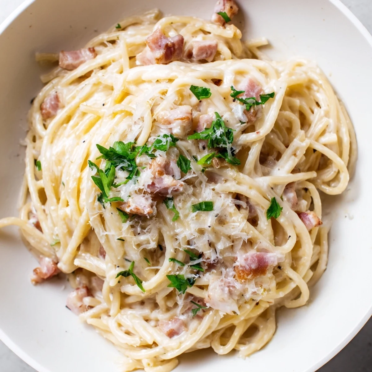 Savory Ramen Carbonara Hack with perfectly coated noodles and a creamy, cheesy sauce, ready to eat.