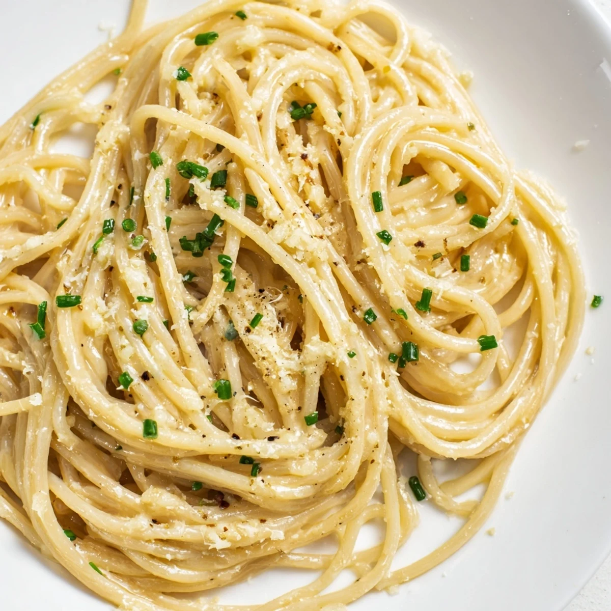 Steaming bowl of Miso Butter Pasta, a creamy Italian fusion dish with Parmesan cheese topping.