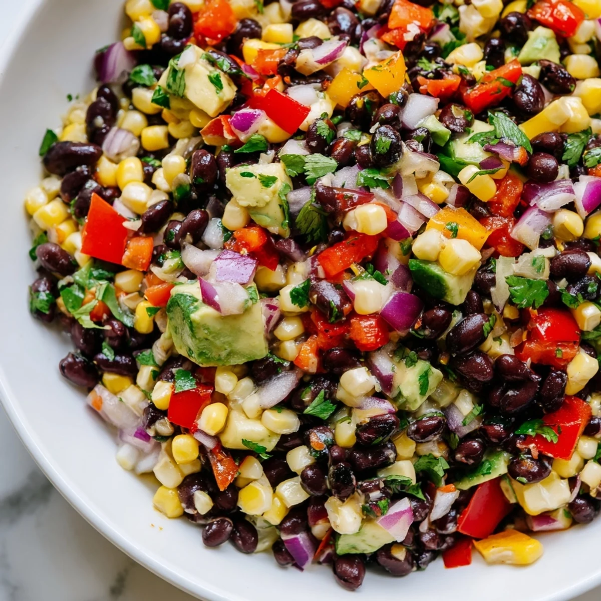 Vibrant Southwest Black Bean Salad with colorful bell peppers and a zesty lime dressing.