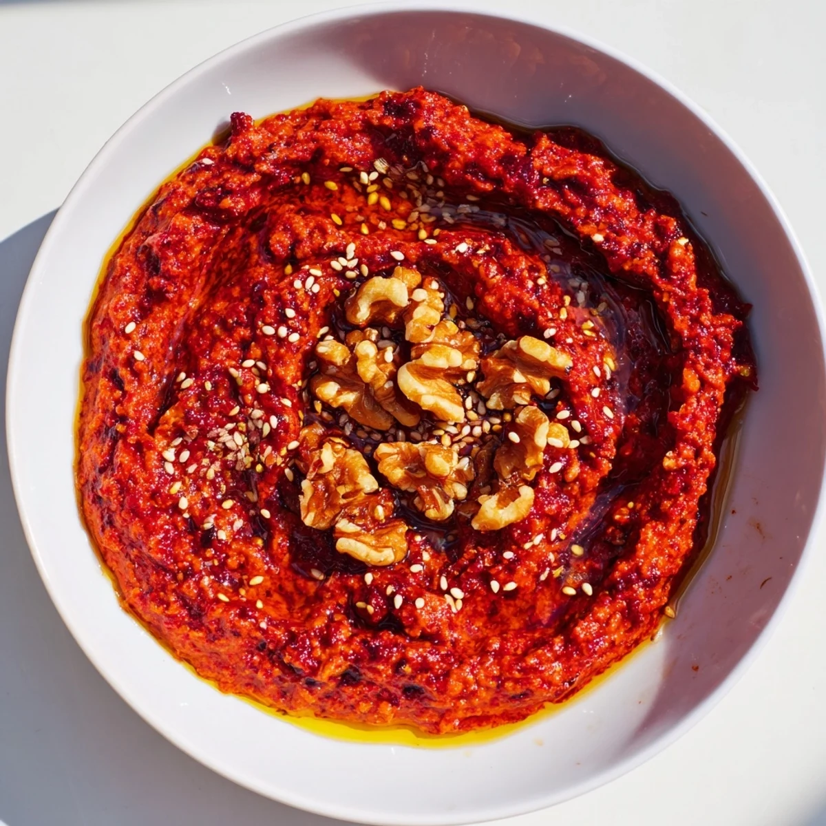 Creamy and flavorful Syrian Muhammara dip: a stunning appetizer with bright flavors and textures.