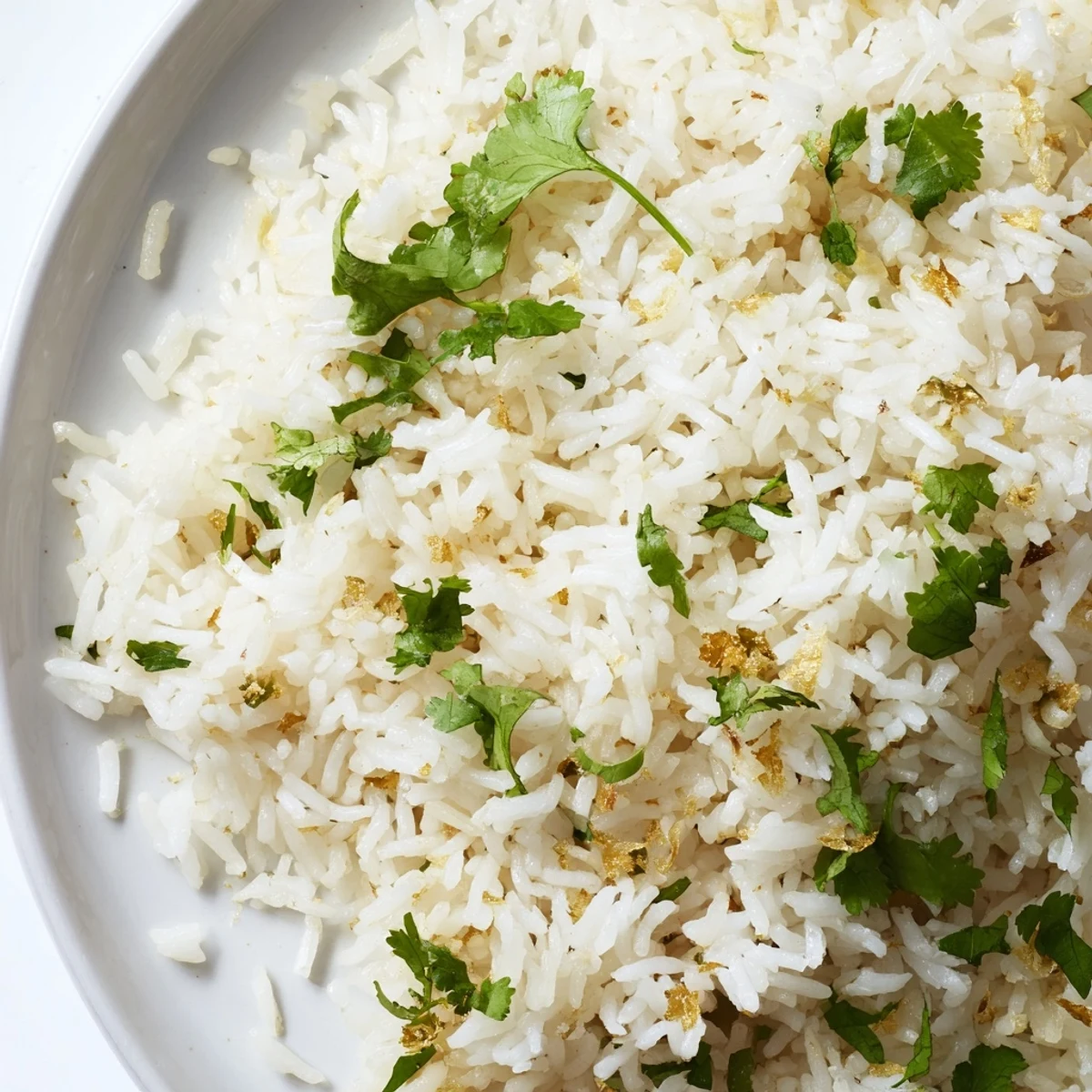 A bowl of aromatic Jasmine Rice Garlic served beside vibrant stir-fried vegetables for a complete meal.
