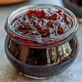 A glass jar of homemade Black Currant Jelly, with its deep purple hue, sitting next to a slice of buttered toast ready to be enjoyed.
