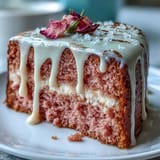 Elegant pink velvet cake, infused with rosé, ready for celebration.