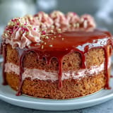 Bridal Shower Rosé Velvet Cake photo shows elegant pink layers with glistening gold drip.
