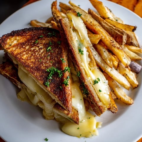 Golden, crispy Beef Tallow French Fries Grilled Cheese, oozing melted cheese for comforting deliciousness.