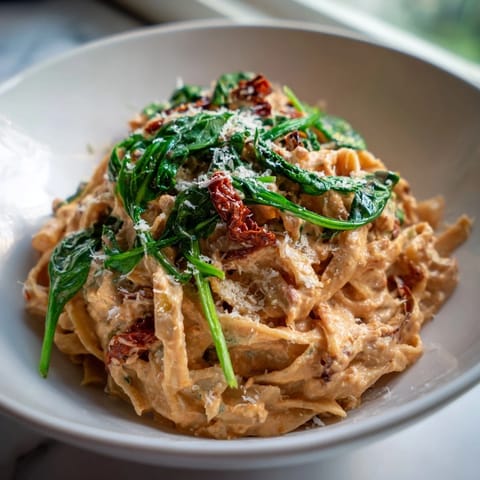 Imagine the rich aromas of this One-Pot Creamy Tuscan Garlic Herb Pasta, perfectly plated and ready.