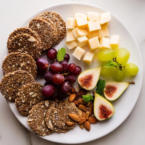 A rustic Harvest Scythe features breads, fruits, and grains, a beautiful appetizer perfect for sharing.