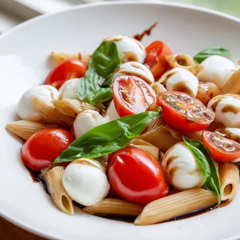 Enjoy this refreshing Caprese Pasta Salad, perfect for warm days with its juicy tomatoes and creamy cheese.