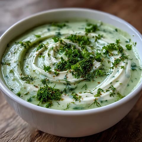 Creamy Celery and Herb Soup garnished with fresh parsley, served steaming in a rustic white bowl.