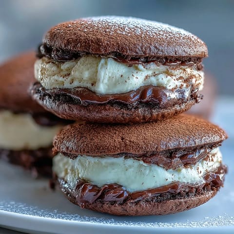This Italian-American dessert sandwich pairs creamy espresso filling between cake-like chocolate rounds for coffee lovers.  