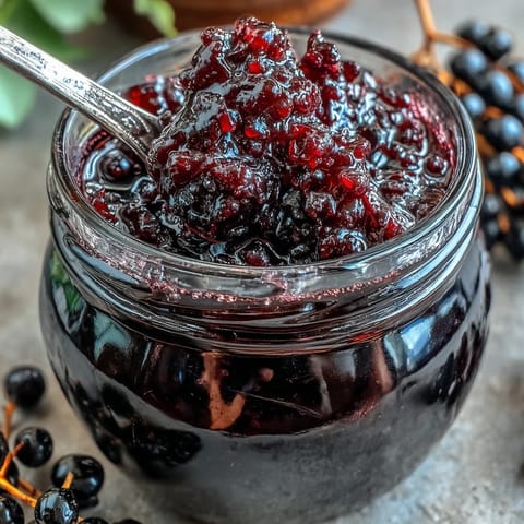 A tall glass bottle of Easy Blackcurrant Liqueur, filled with a deep burgundy liquid that catches the light, next to a bowl of fresh blackcurrants.