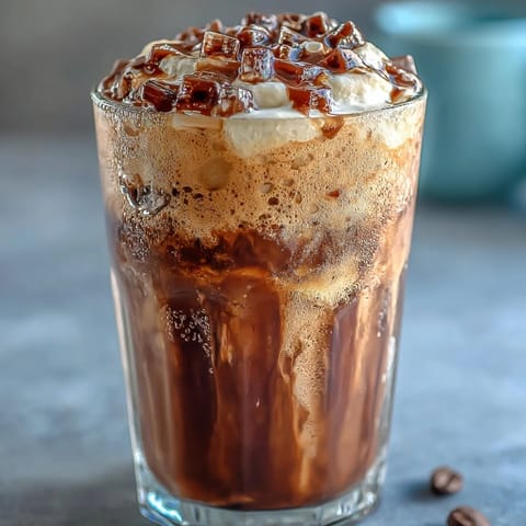 A creamy vanilla bean frappuccino protein shake with whipped cream and a sprinkle of cinnamon.