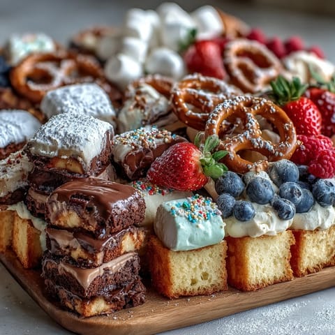 A colorful graduation dessert board with cake slices, cookies, and brownie bites for festive celebrations.