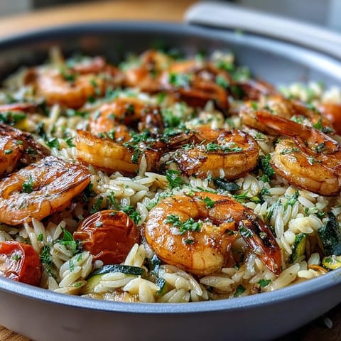 One-Pan Lemon Butter Shrimp and Orzo: a vibrant, zesty dinner with juicy shrimp, tender orzo, and fresh vegetables in a single skillet.