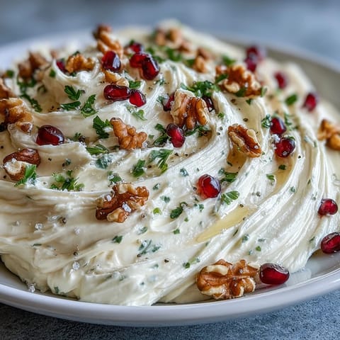Whipped butter board with herbs and pomegranate seeds, served with toasted baguette slices for a stunning appetizer.