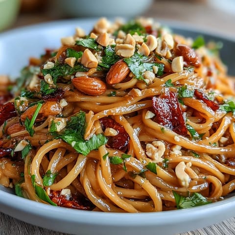 Creamy Thai peanut noodle salad with crisp veggies and fresh cilantro, tossed in a zesty lime-peanut sauce.  