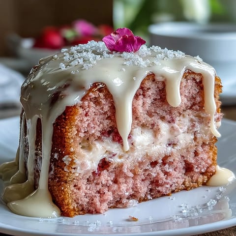 Bridal Showers Rosé Velvet Cake photo with shimmering gold drip.