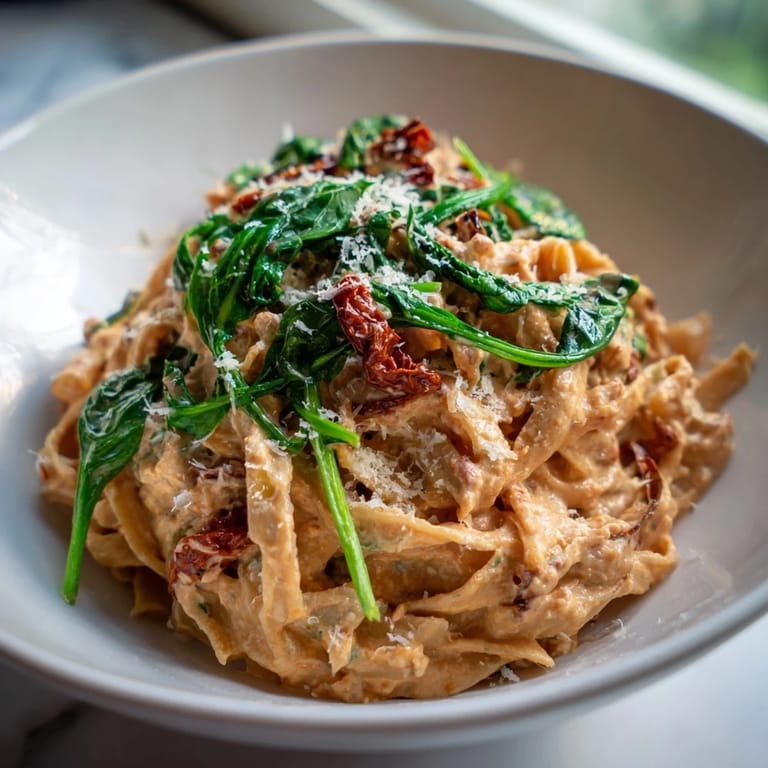 Imagine the rich aromas of this One-Pot Creamy Tuscan Garlic Herb Pasta, perfectly plated and ready.