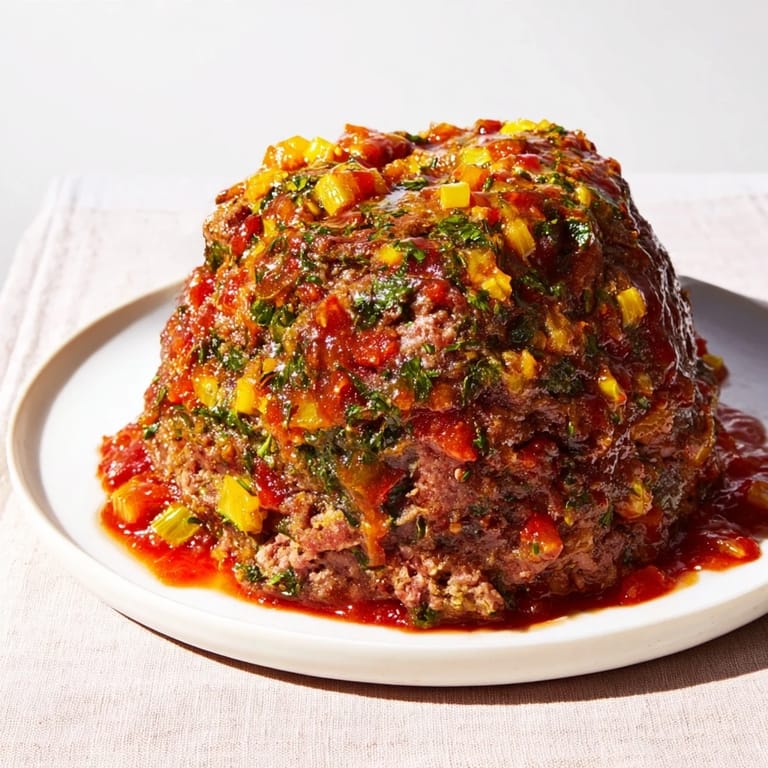 Golden-brown Everyday Herb-Sprigged Turkey Meatloaf, sliced to reveal a moist, herb-flecked interior.