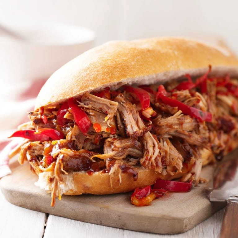 Savory Fire-Kissed BBQ Pulled Pork Sandwiches with crispy edges, nestled on grilled, golden brioche buns.
