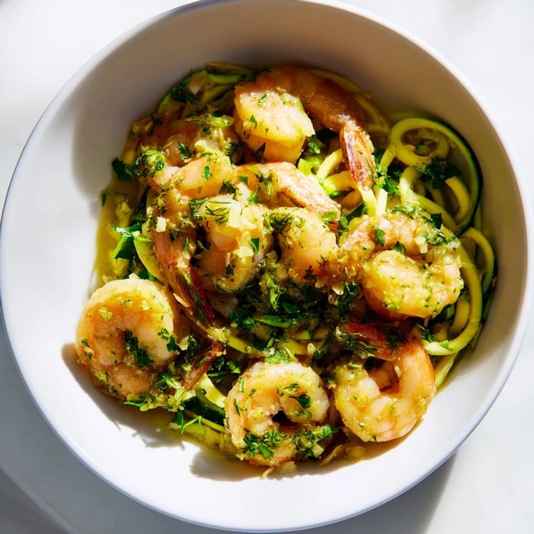 A close-up of vibrant Lemon Herb Shrimp Scampi: juicy shrimp and fresh herbs in a sunny sauce.