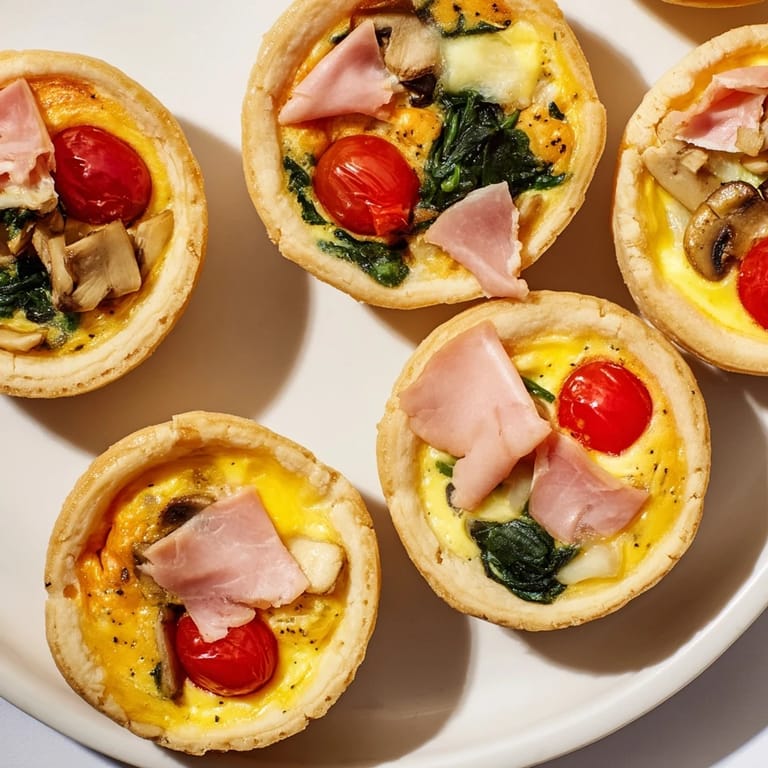 Golden-brown Mini Quiches Holiday Village Board is a delicious appetizer, perfect for sharing.
