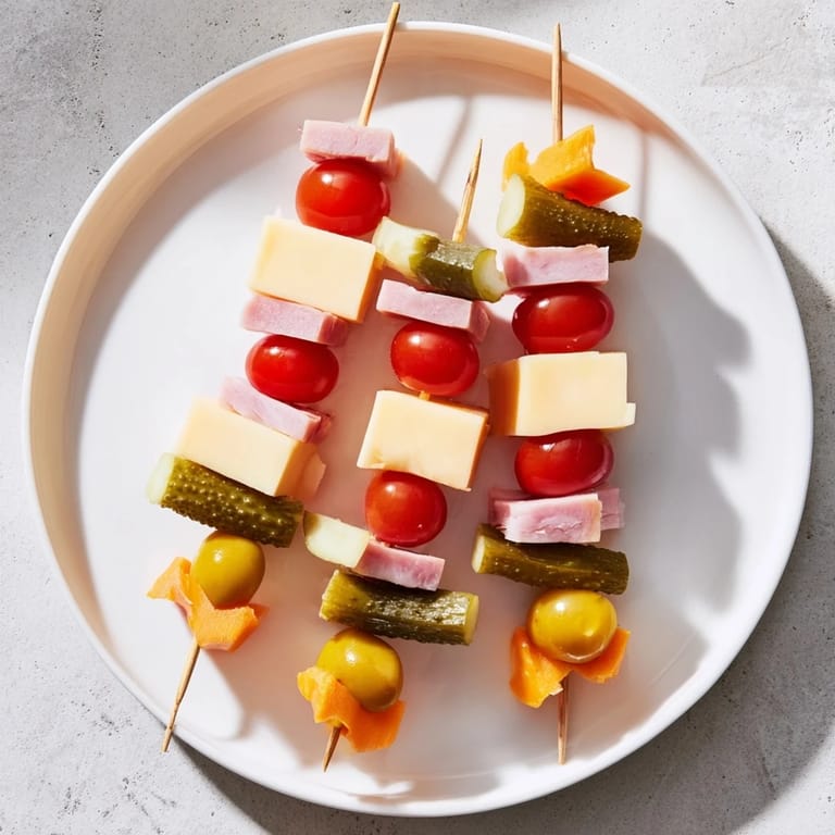 These Savory Skewers present a delicious combination: ham, cheddar, and pickles on a skewer.