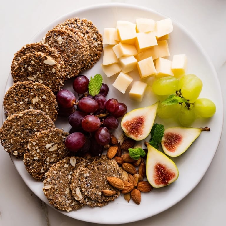 A rustic Harvest Scythe features breads, fruits, and grains, a beautiful appetizer perfect for sharing.
