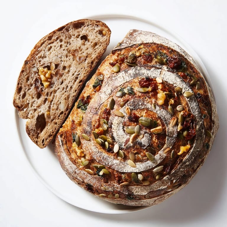 Visually appealing artisan bread, the Fibonacci Spiral Growth Bread, sliced open to reveal its texture.