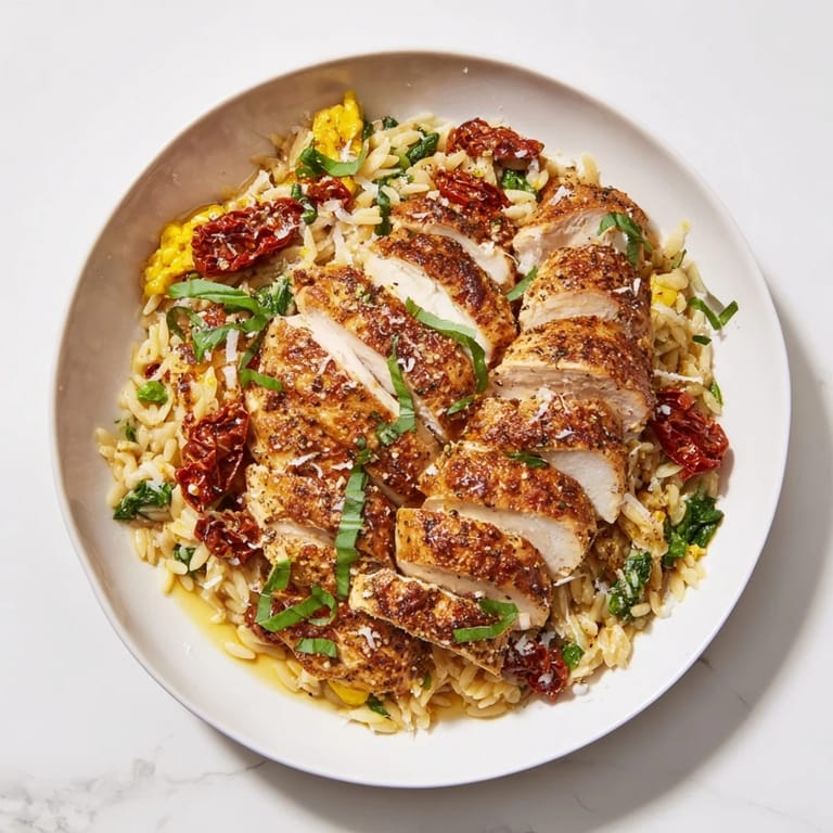 Golden-brown chicken tops the orzo in this rich Marry Me Chicken Orzo recipe, tempting your taste buds.