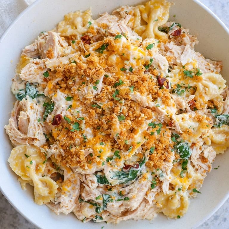 Warm, creamy Marry Me Chicken Casserole with visible sun-dried tomatoes and melted cheese, ready to serve.